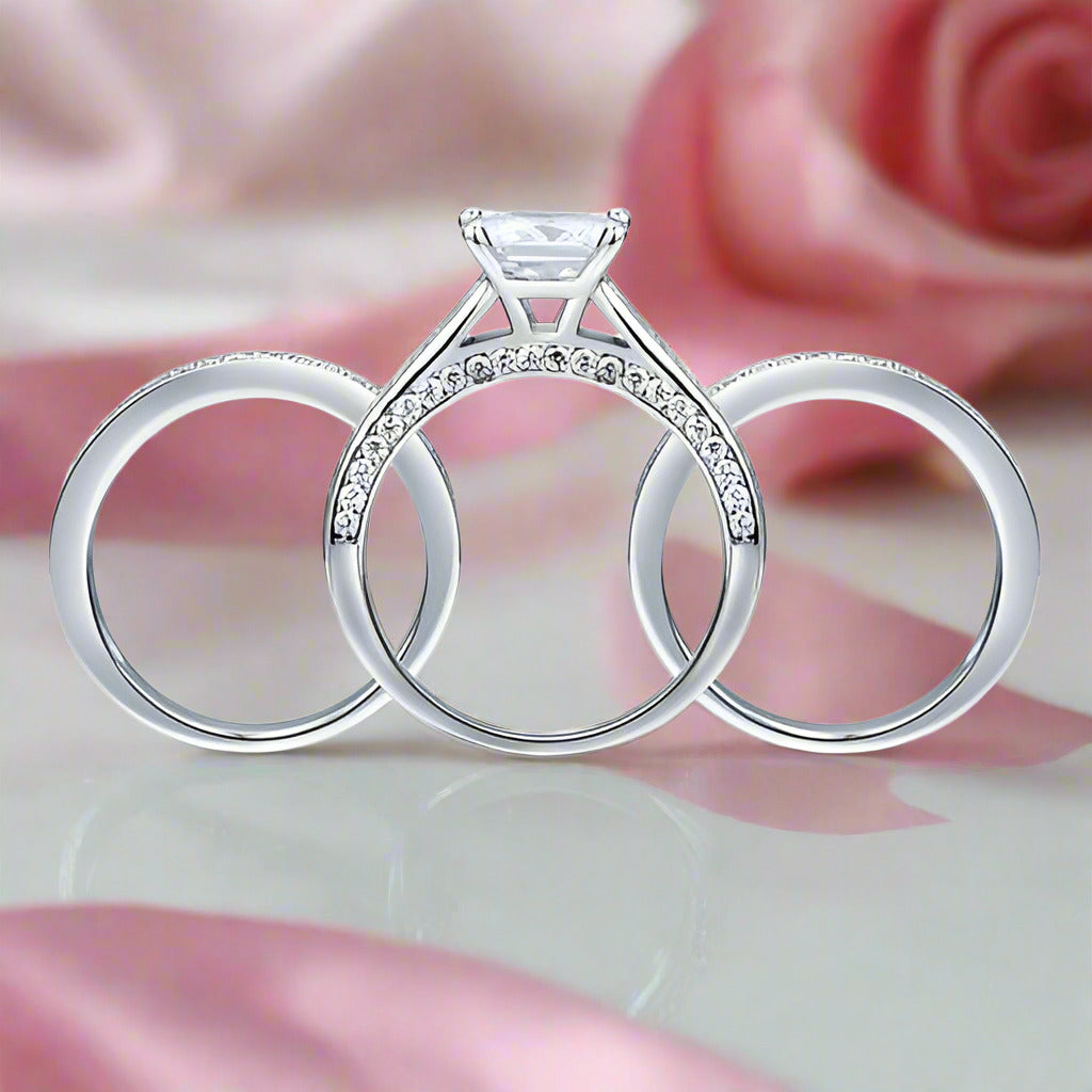 Princess Cut Diamond 3 Pcs Wedding Engagement Ring Set-Black Diamonds New York