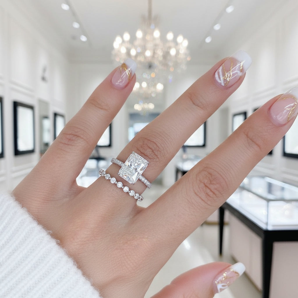 Radiant Cut Simulated Diamond Wedding Set-Black Diamonds New York