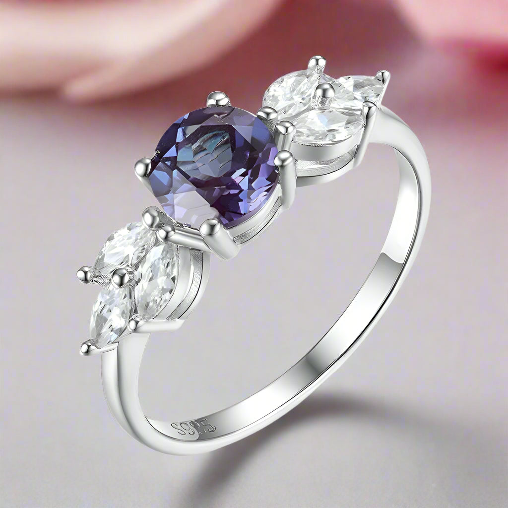 Rainbow Moonstone Promise Ring-Black Diamonds New York