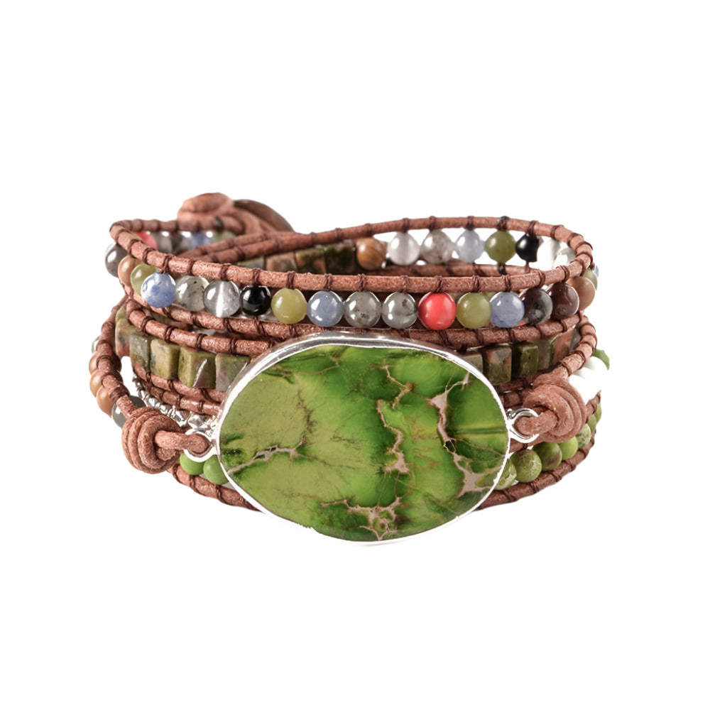 Regalite, Agate & Turquoise Natural Stone Bohemian Bracelet-Black Diamonds New York