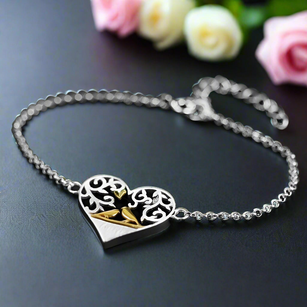 Romantic Love Bird in a Heart Bracelet-Black Diamonds New York