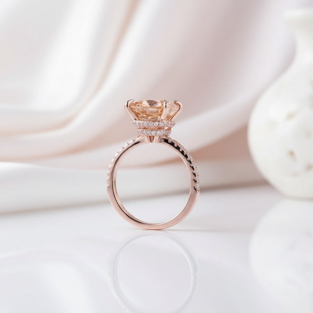 Rose Gold 3.5ct Champagne Stone Cushion Cut Engagement Ring-Black Diamonds New York