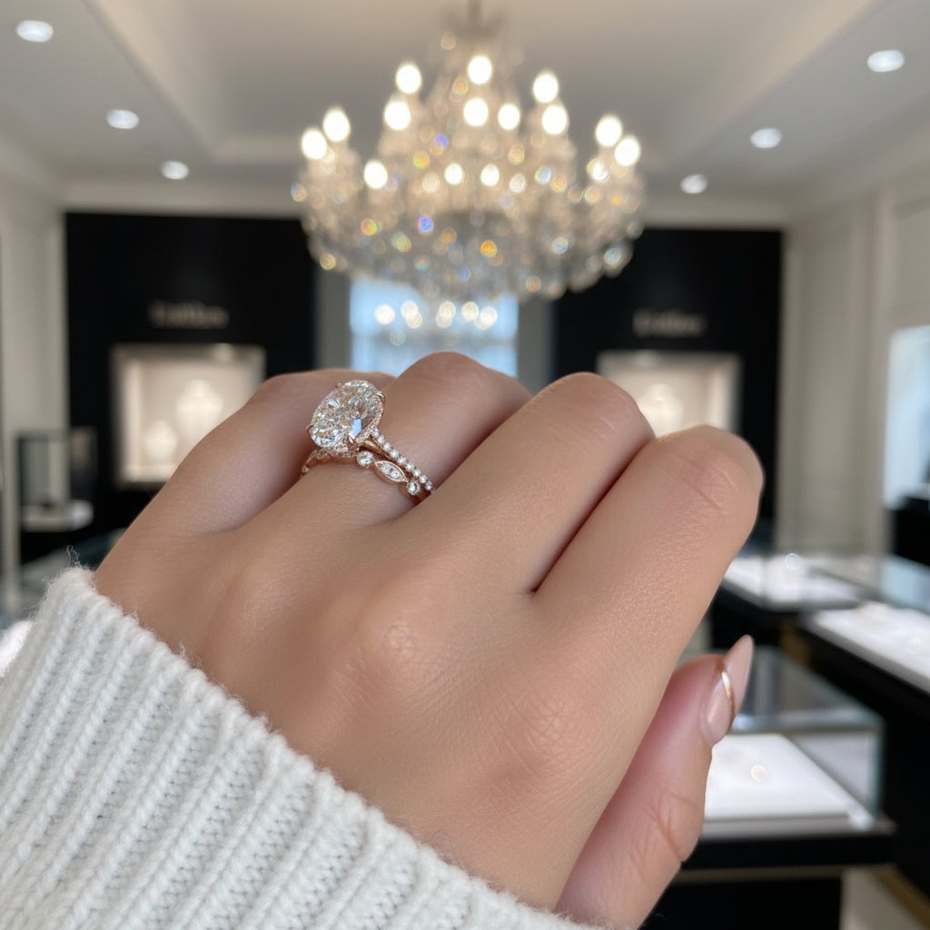 Rose Gold Oval Cut Sapphire Wedding Ring Set-Black Diamonds New York