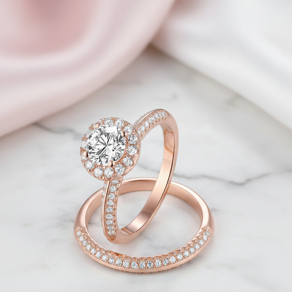 Rose Gold Round Diamond Option Bridal Ring Set-Black Diamonds New York