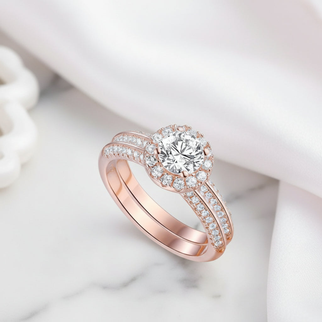 Rose Gold Round Diamond Option Bridal Ring Set-Black Diamonds New York