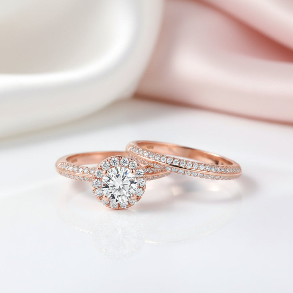 Rose Gold Round Diamond Option Bridal Ring Set-Black Diamonds New York