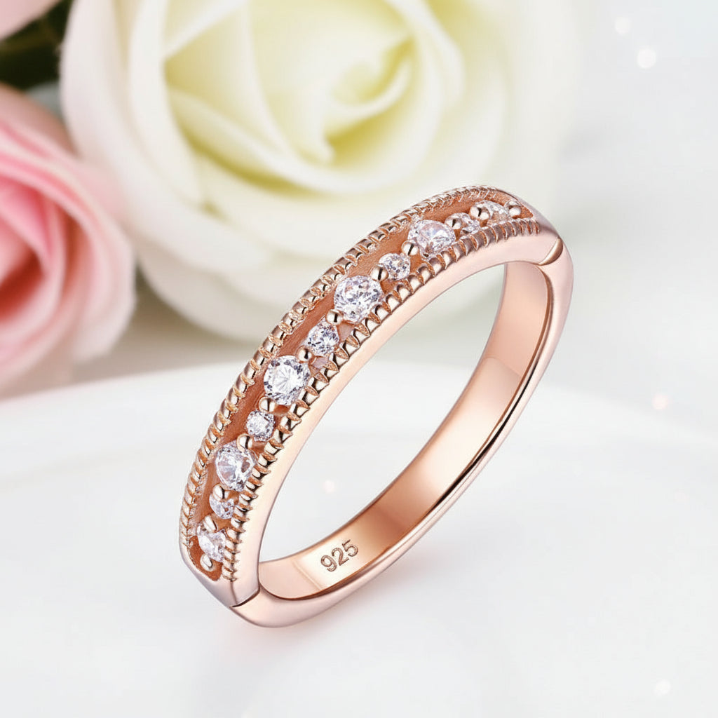 Rose Gold Round Diamond Wedding Band-Black Diamonds New York