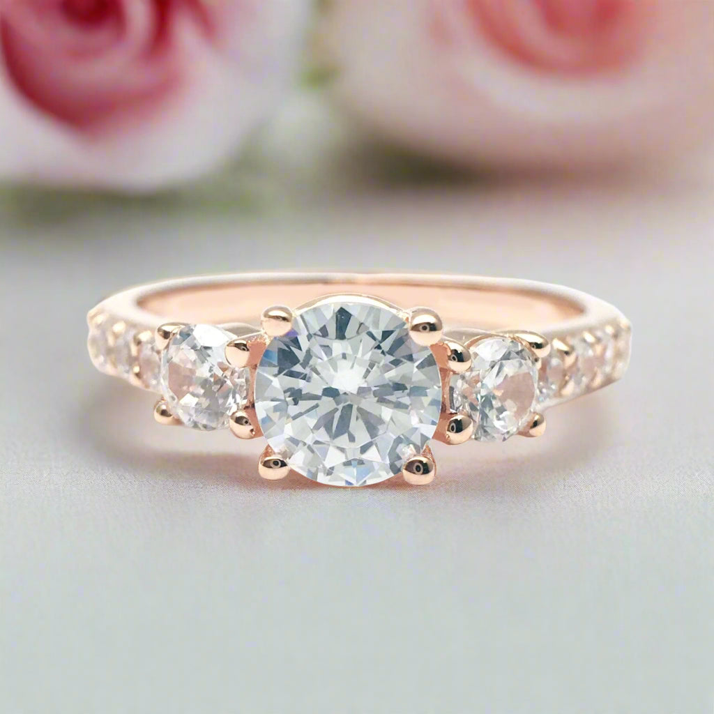 Round Cut Diamond 4 Prong Rose Gold Engagement Ring-Black Diamonds New York