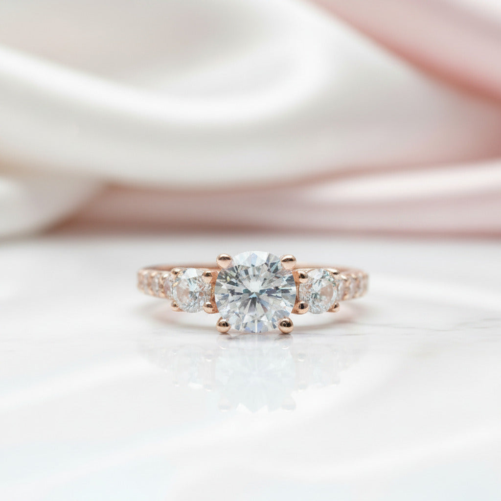 Round Cut Diamond Option 4 Prong Rose Gold Engagement Ring-Black Diamonds New York