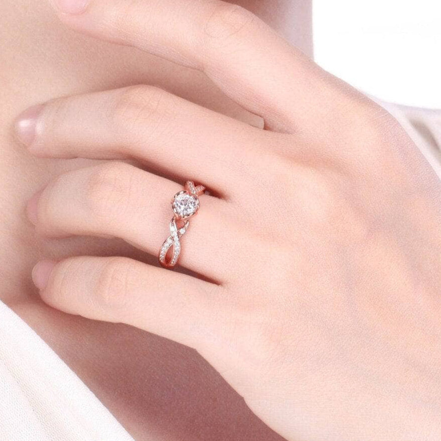 Round Cut Diamond Option Flower Cross Twist Engagement Ring-Black Diamonds New York