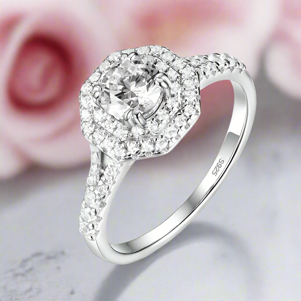 Round Diamond Double Halo Engagement Ring-Black Diamonds New York