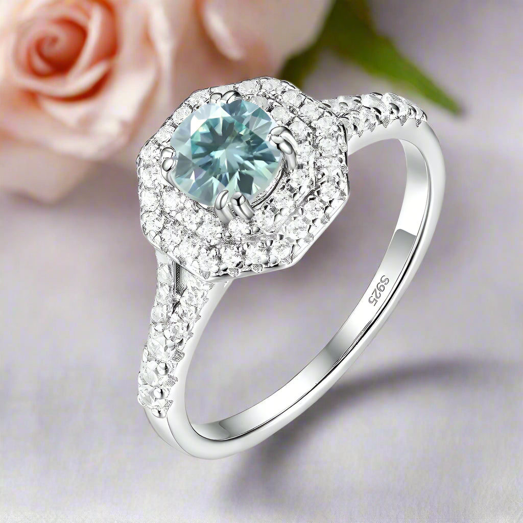 Round Diamond Double Halo Engagement Ring-Black Diamonds New York