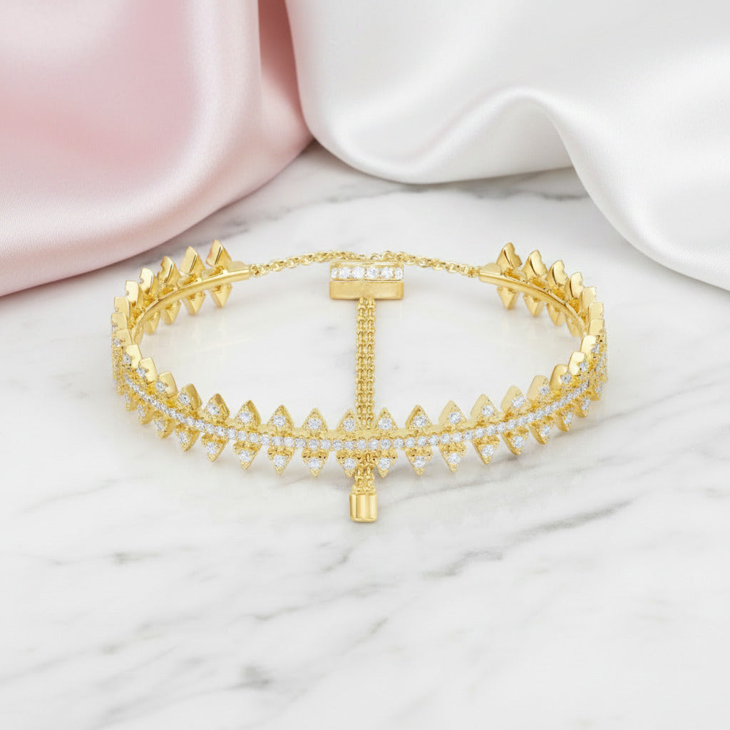Round Diamond Option Golden Gear Adjustable Bracelet-Black Diamonds New York