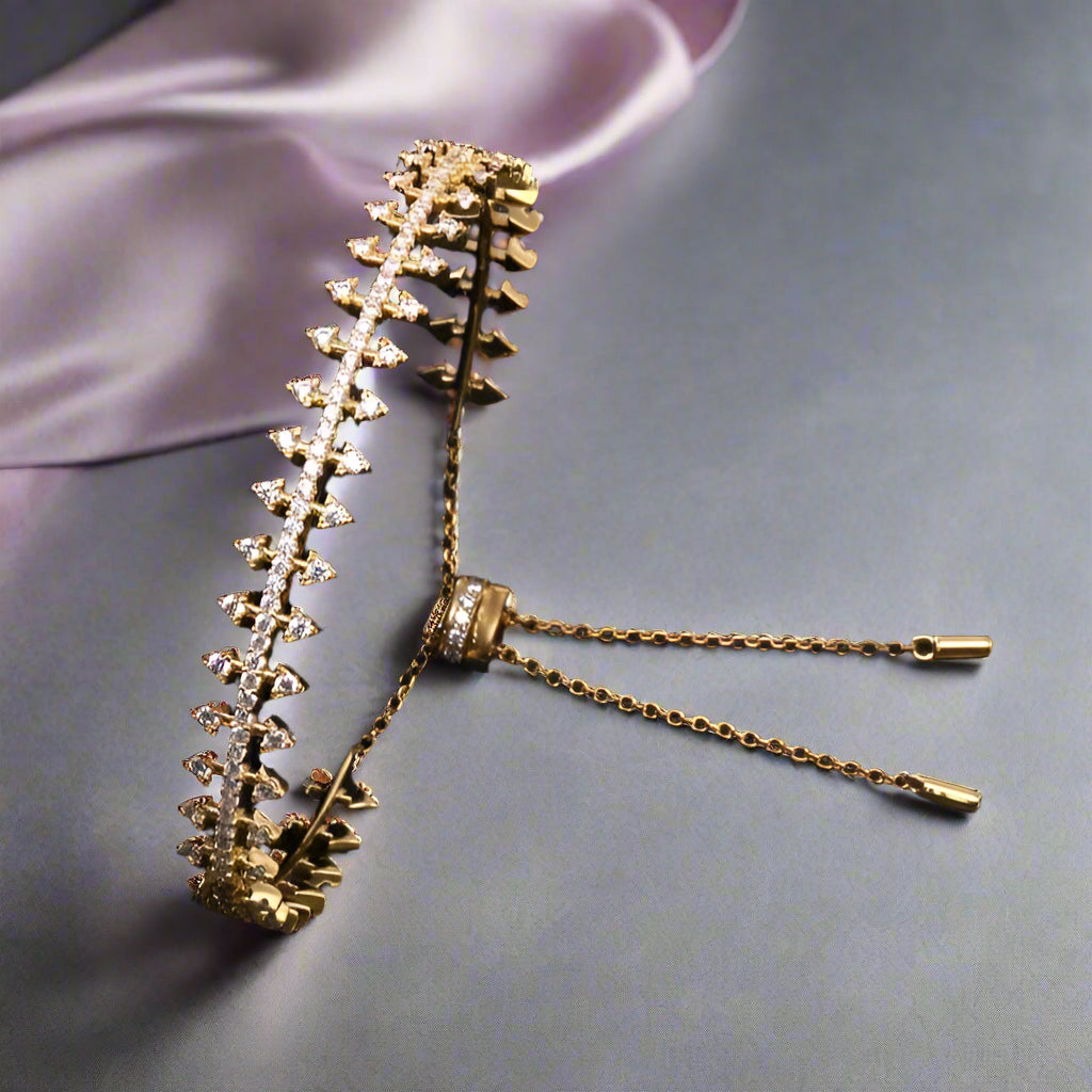 Round Diamond Golden Gear Adjustable Bracelet-Black Diamonds New York