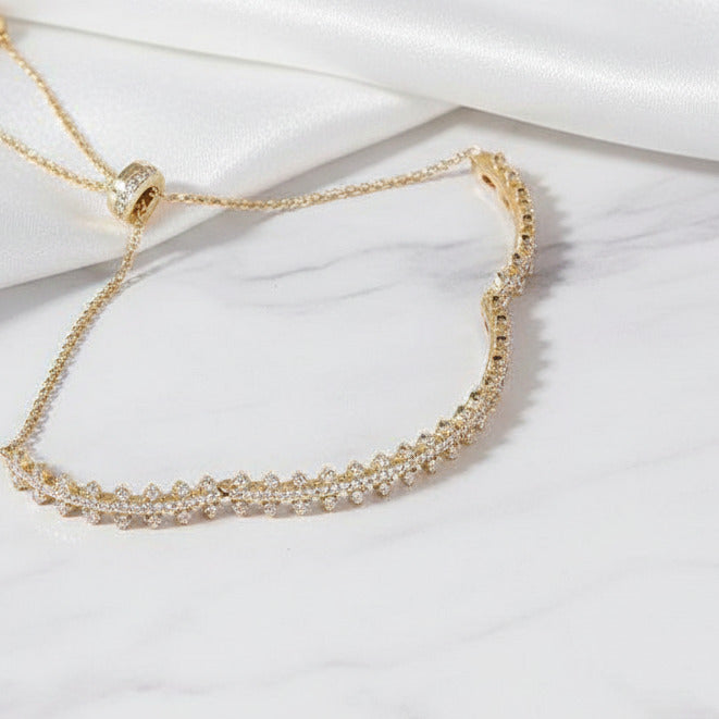 Round Diamond Option Golden Gear Adjustable Bracelet-Black Diamonds New York