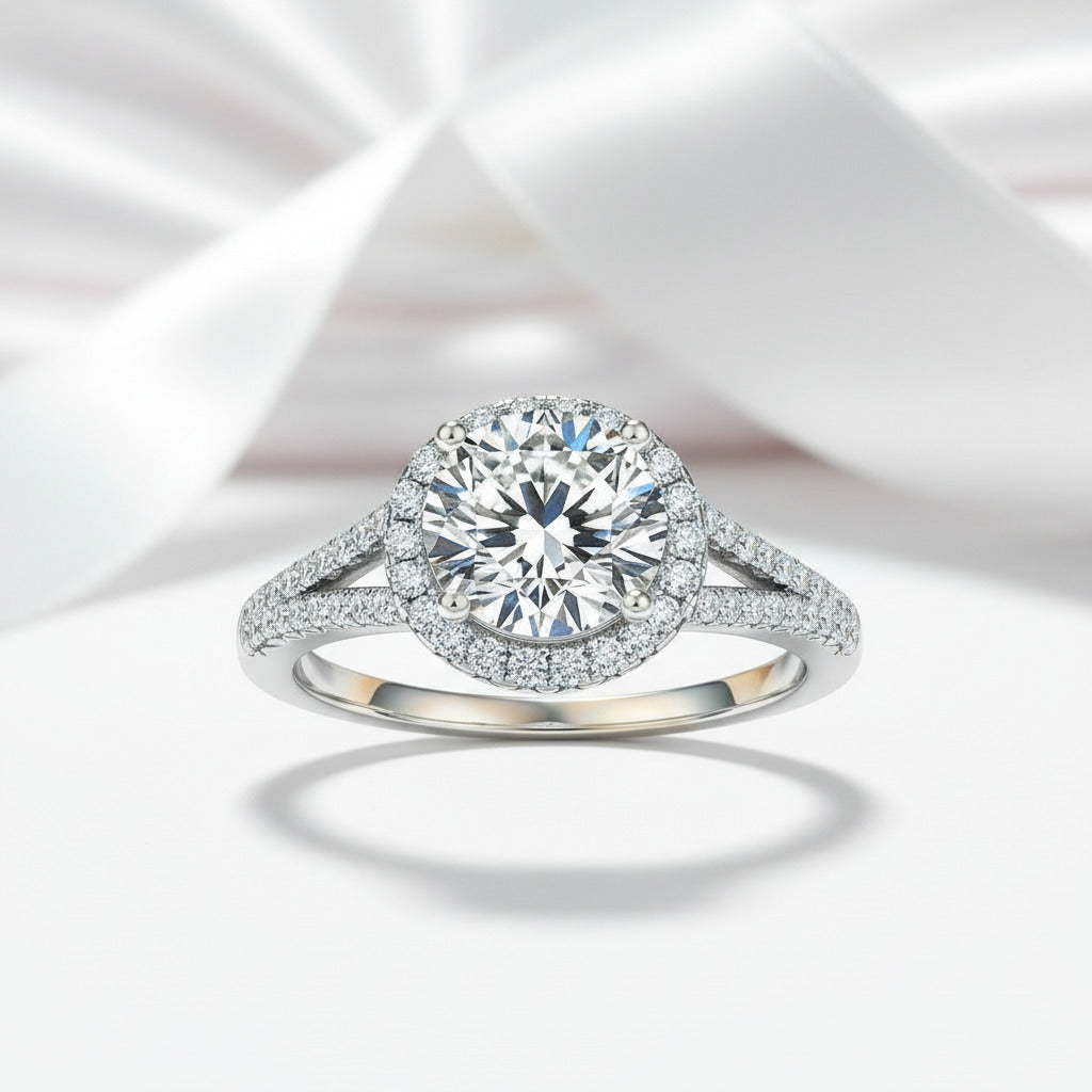 Round Split Shank Halo Diamond Engagement Ring-Black Diamonds New York