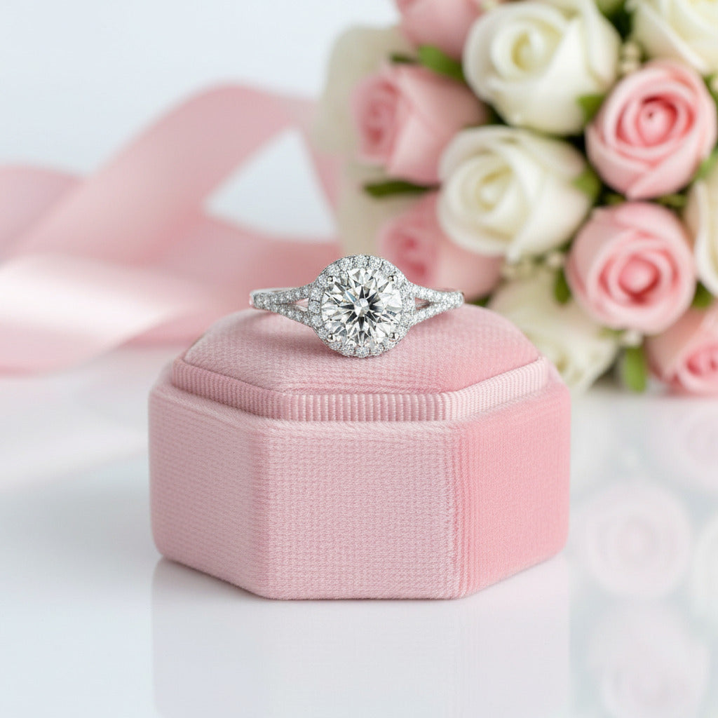 Round Split Shank Halo Diamond Option Engagement Ring-Black Diamonds New York