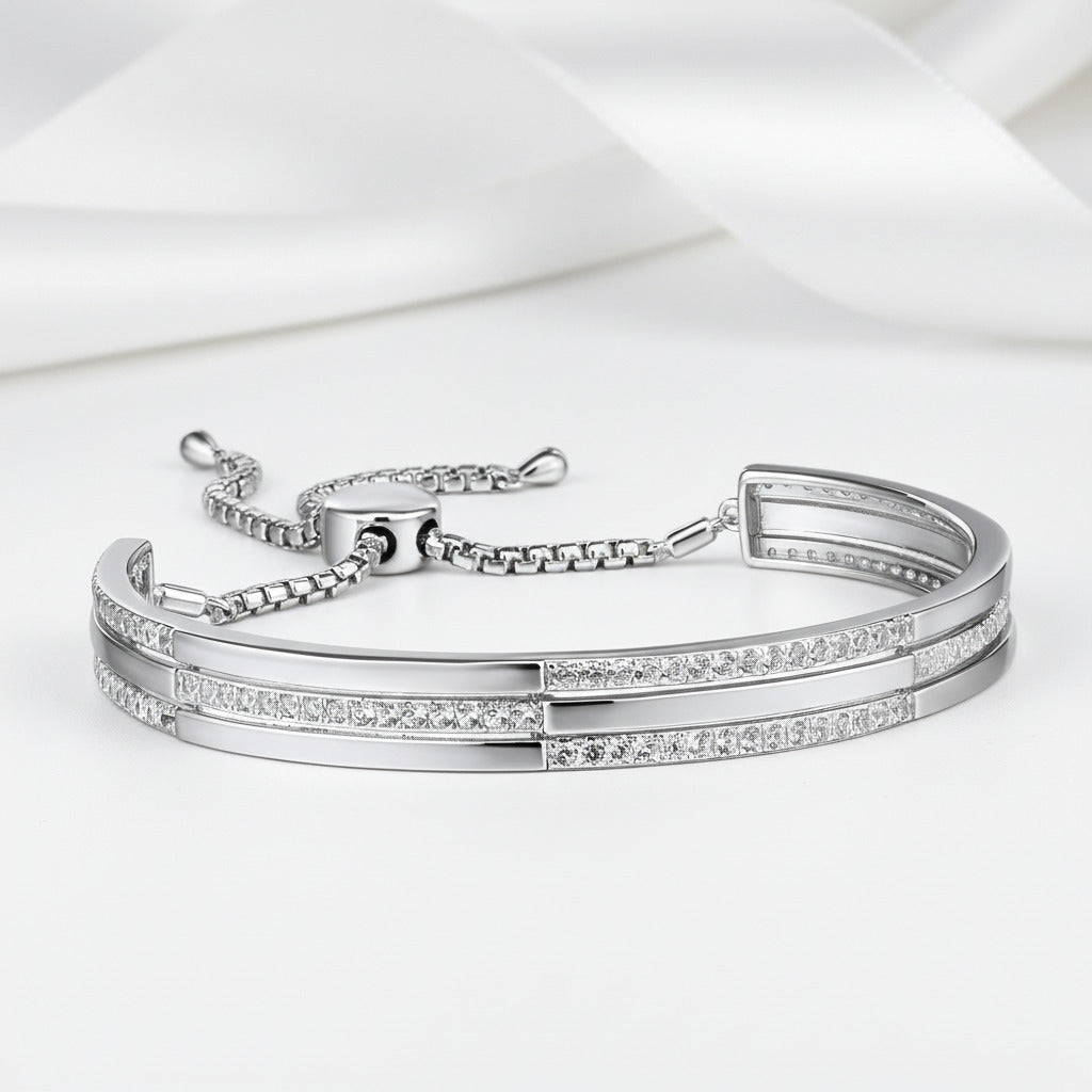 Silver Adjustable Bolo Bracelet with Diamond Option-Black Diamonds New York
