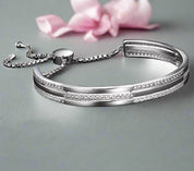 Silver Adjustable Bolo Bracelet with Diamond-Black Diamonds New York