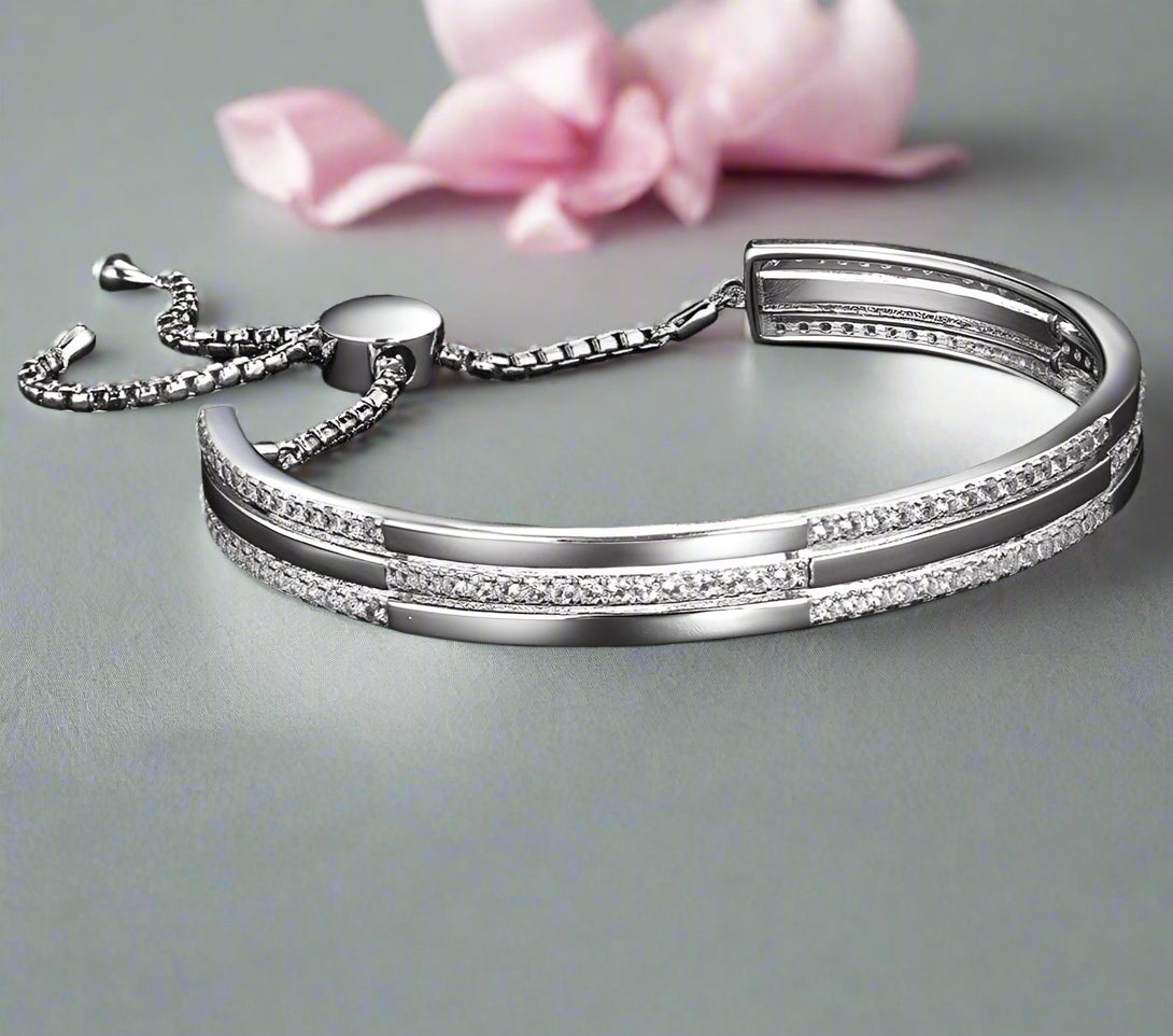 Silver Adjustable Bolo Bracelet with Diamond-Black Diamonds New York