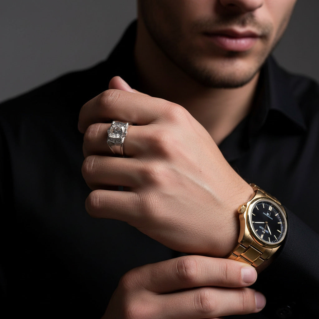 Simple Round Cut Diamond Men's Ring-Black Diamonds New York