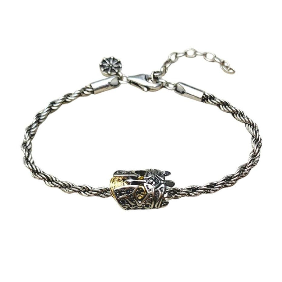 Skull Knight & Karma Wheel Wire Chain Bracelet-Black Diamonds New York