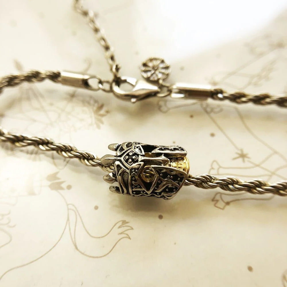 Skull Knight & Karma Wheel Wire Chain Bracelet-Black Diamonds New York