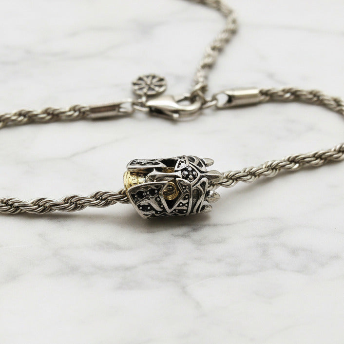 Skull Knight & Karma Wheel Wire Chain Bracelet-Black Diamonds New York