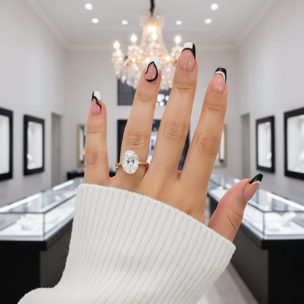 Solid Yellow Gold 3.0ct Oval Cut Diamond Engagement Ring-Black Diamonds New York