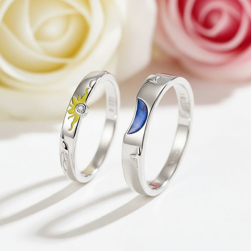 Sun, Moon and Stars Couple Ring Set-Black Diamonds New York