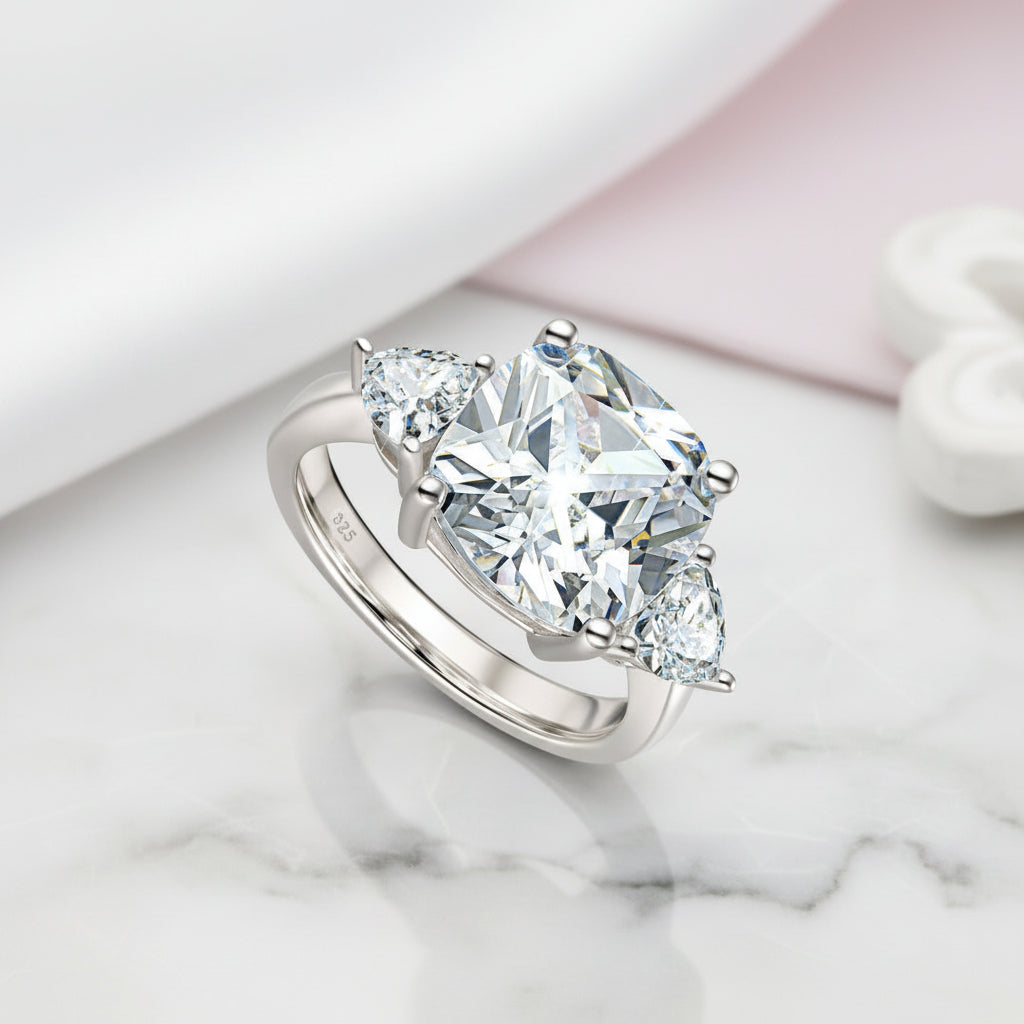 Three-stones Cushion Triangle Cut Diamond Option Ring-Black Diamonds New York