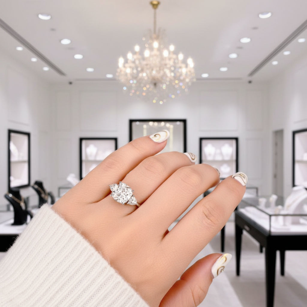 Three-stones Cushion Triangle Cut Diamond Option Ring-Black Diamonds New York