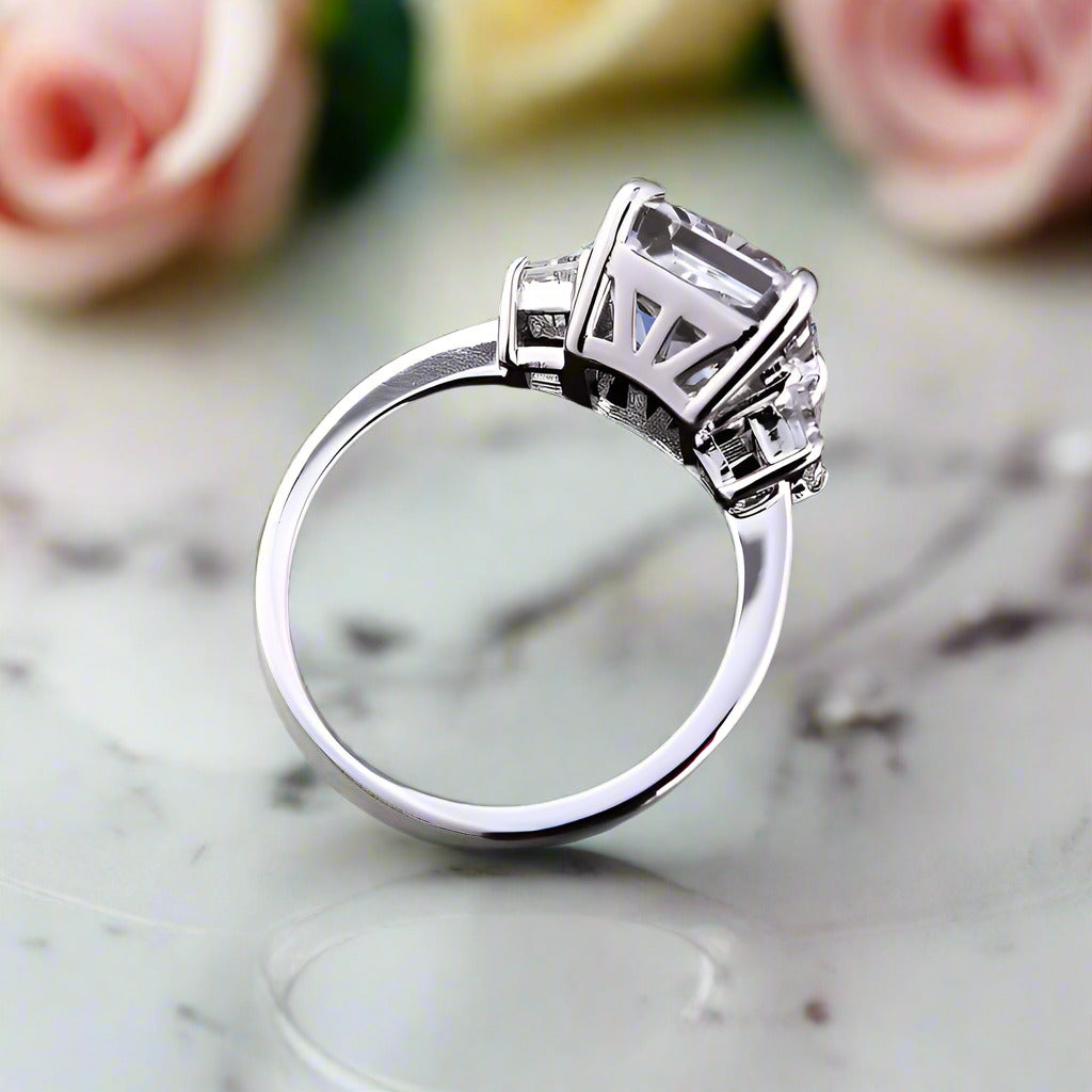 Three Stone Radiant Cut Diamond Engagement Ring-Black Diamonds New York