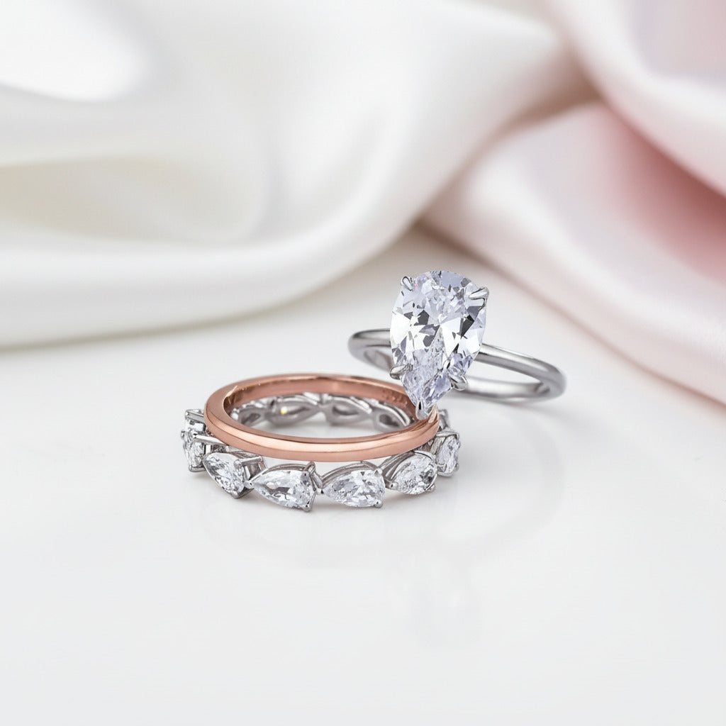 Unique 3pc Pear Cut Diamond Option Wedding Set-Black Diamonds New York
