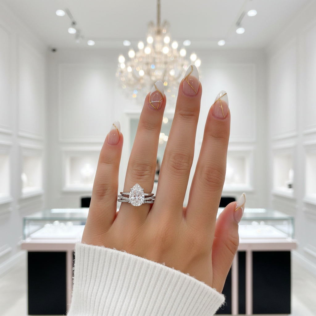 Unique Pear Cut Diamond Option Ring Set-Black Diamonds New York