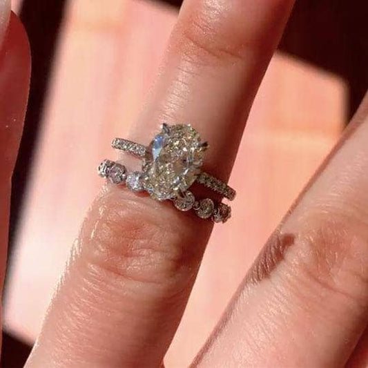 3.5ct Oval Cut Simulated Diamond Wedding Ring Set-Black Diamonds New York