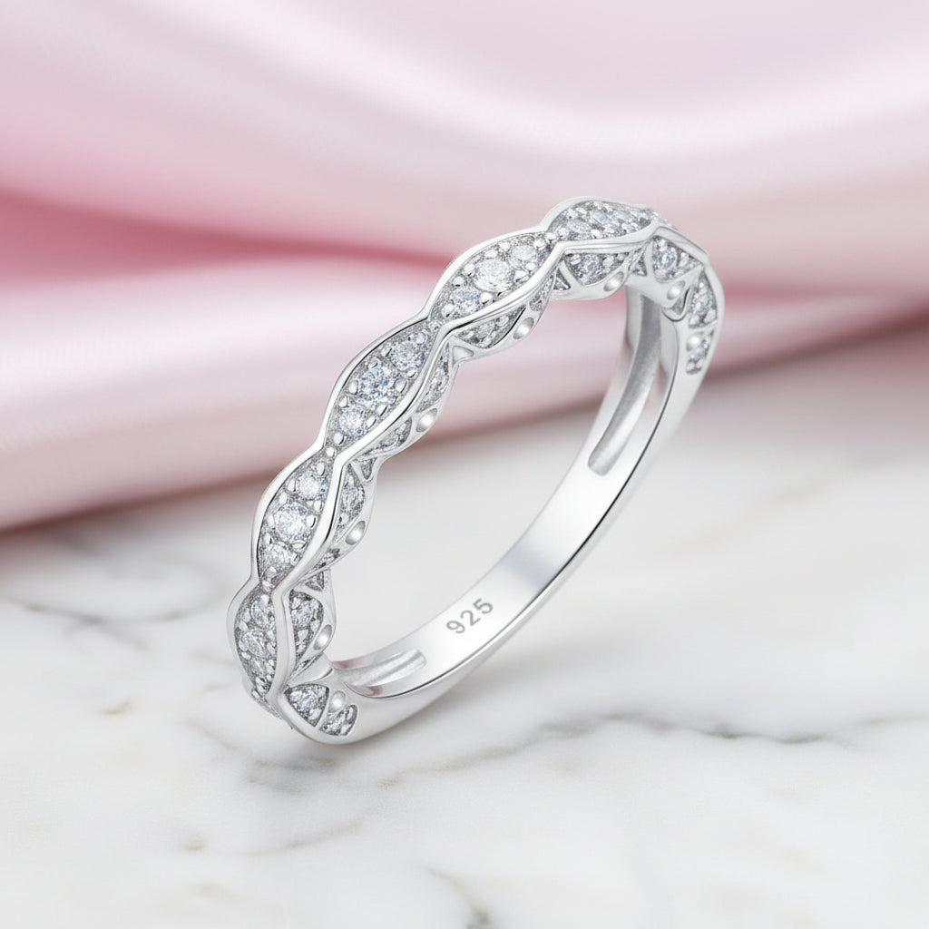 Wave Pattern Vintage Option Diamond Option Ring-Black Diamonds New York