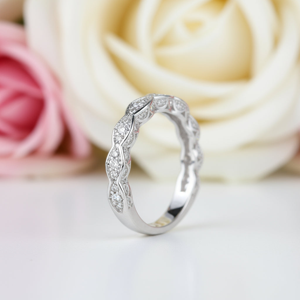 Wave Pattern Vintage Style Diamond Ring-Black Diamonds New York