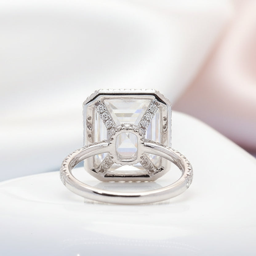 White Gold 6ct Radiant Cut Solitaire Halo Engagement Ring-Black Diamonds New York