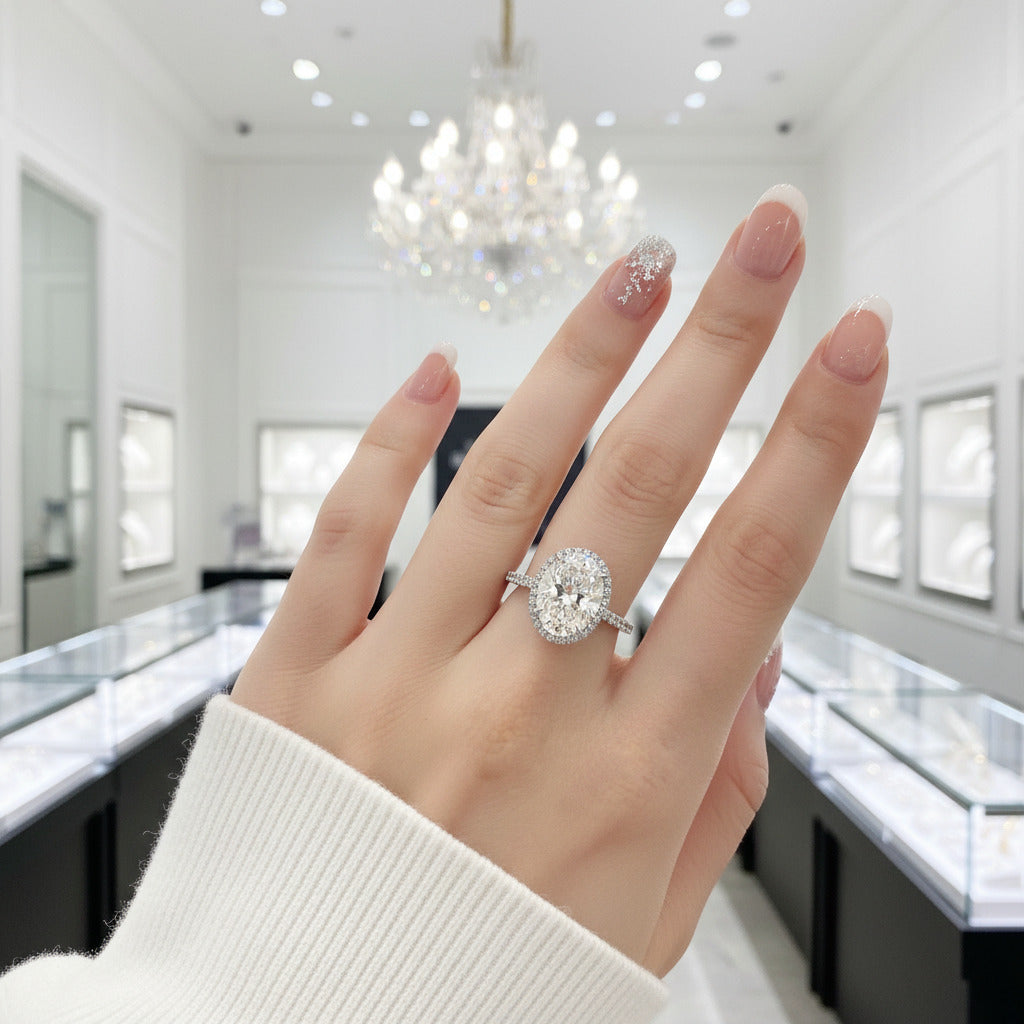 White Gold Halo Oval Cut Diamond Option Engagement Ring-Black Diamonds New York