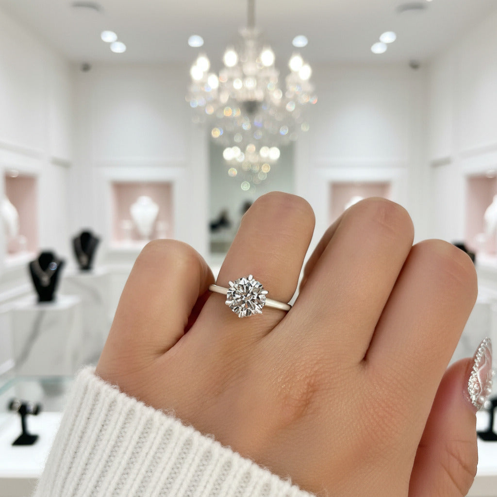 White Gold Round Cut Diamond Solitaire Engagement Ring-Black Diamonds New York