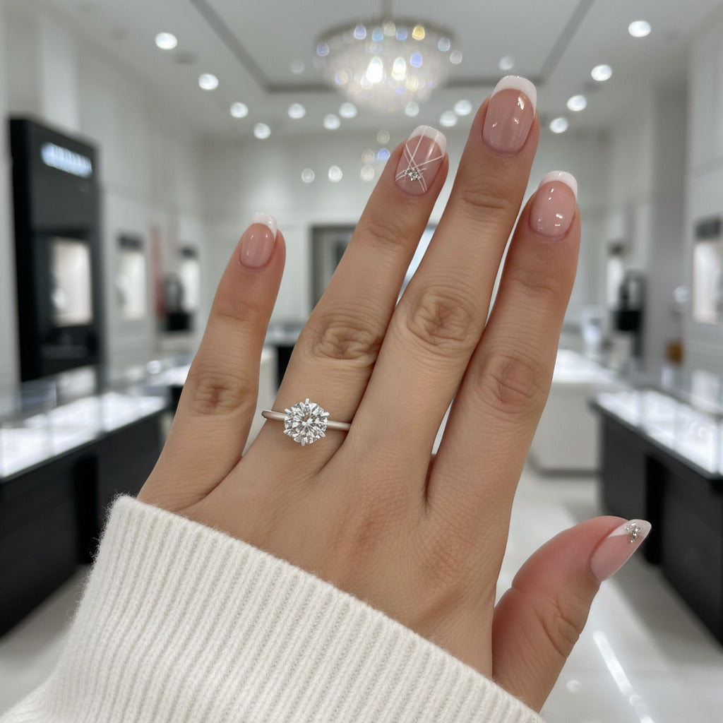 White Gold Round Cut Diamond Solitaire Engagement Ring-Black Diamonds New York