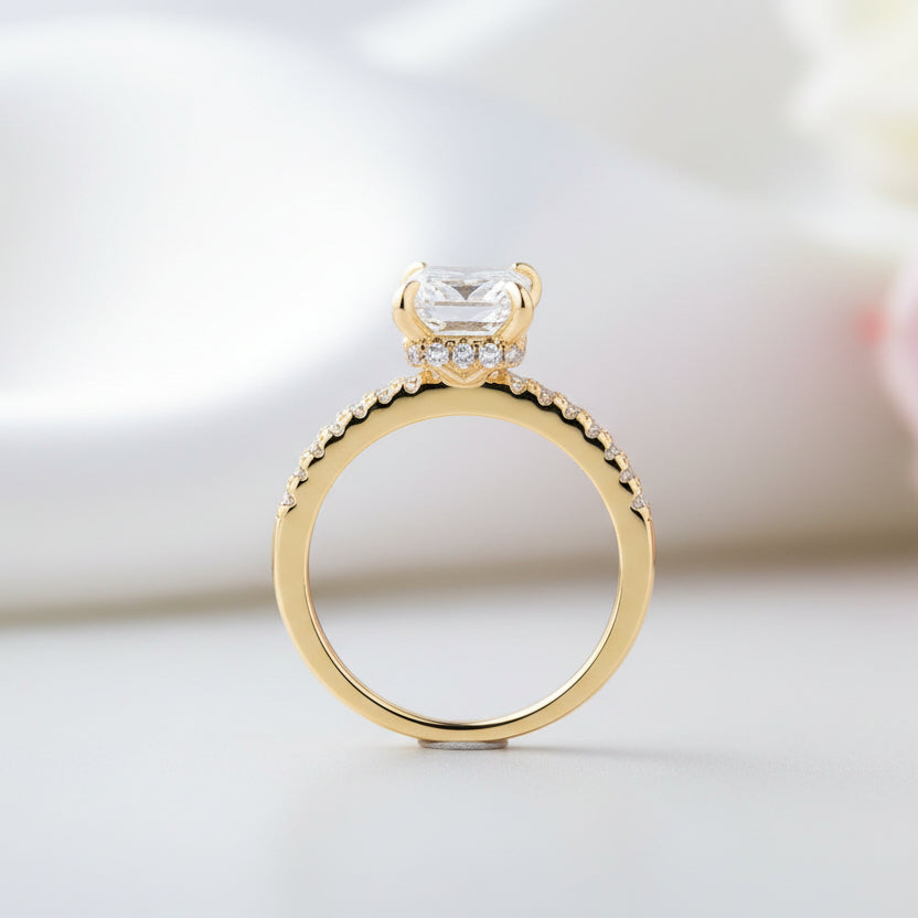 Yellow Gold Emerald Cut Diamond Engagement Ring-Black Diamonds New York