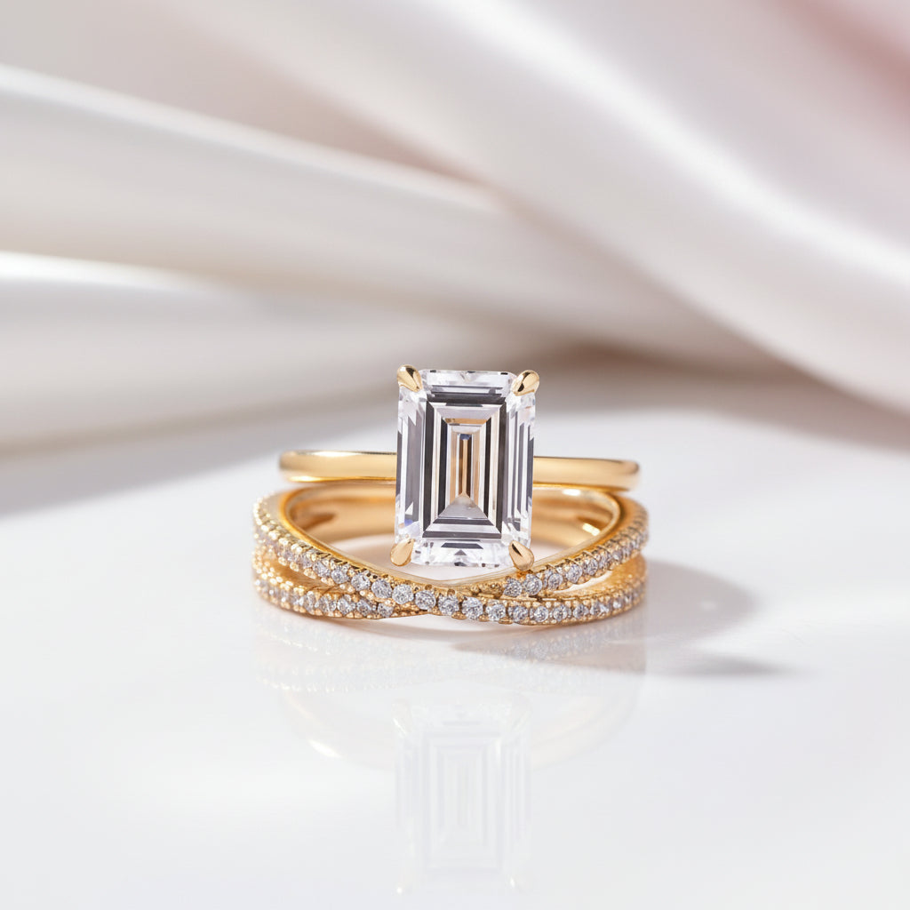 Yellow Gold Emerald Cut Diamond Option Ring Set-Black Diamonds New York