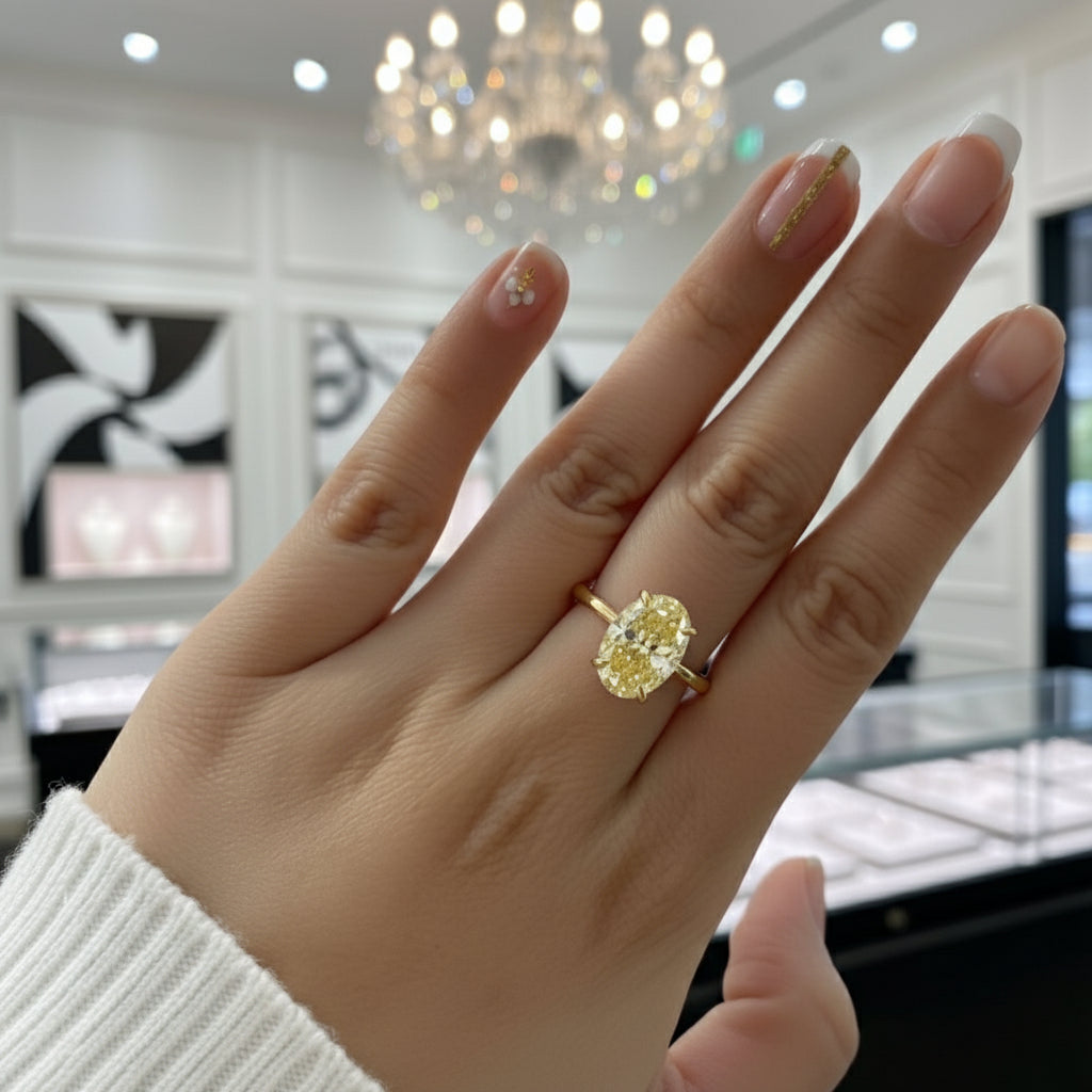 Yellow Gold Oval Cut Diamond Engagement Ring-Black Diamonds New York