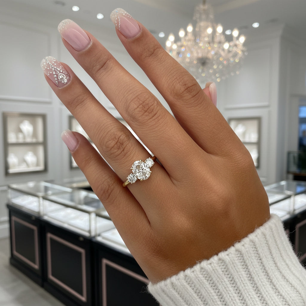 Yellow Gold Oval Cut Diamond Three Stone Engagement Ring-Black Diamonds New York