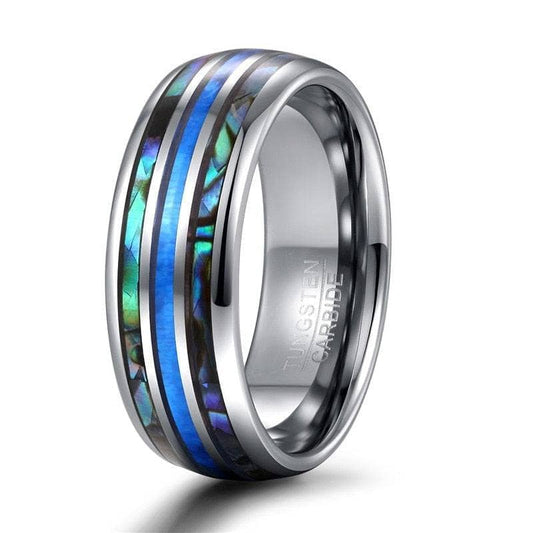 Abalone Shell Grooved Opal Tungsten Wedding Band-Black Diamonds New York