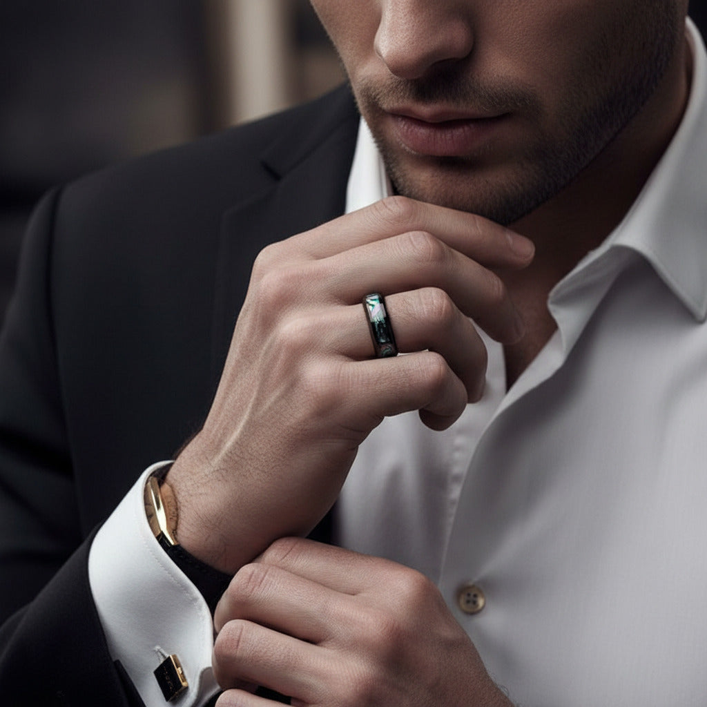 Abalone Shell Men's Titanium Wedding Band (Copy)-Black Diamonds New York