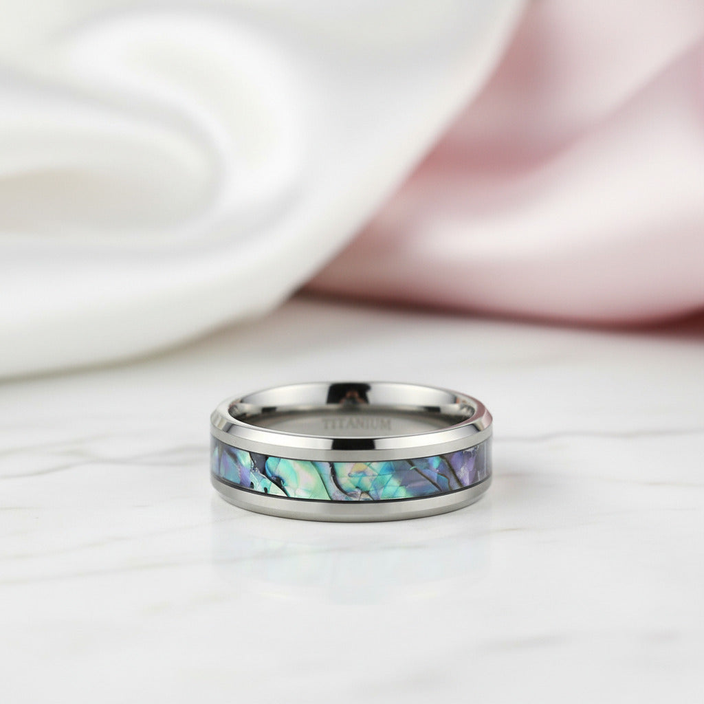 Abalone Shell Men's Titanium Wedding Band (Copy)-Black Diamonds New York