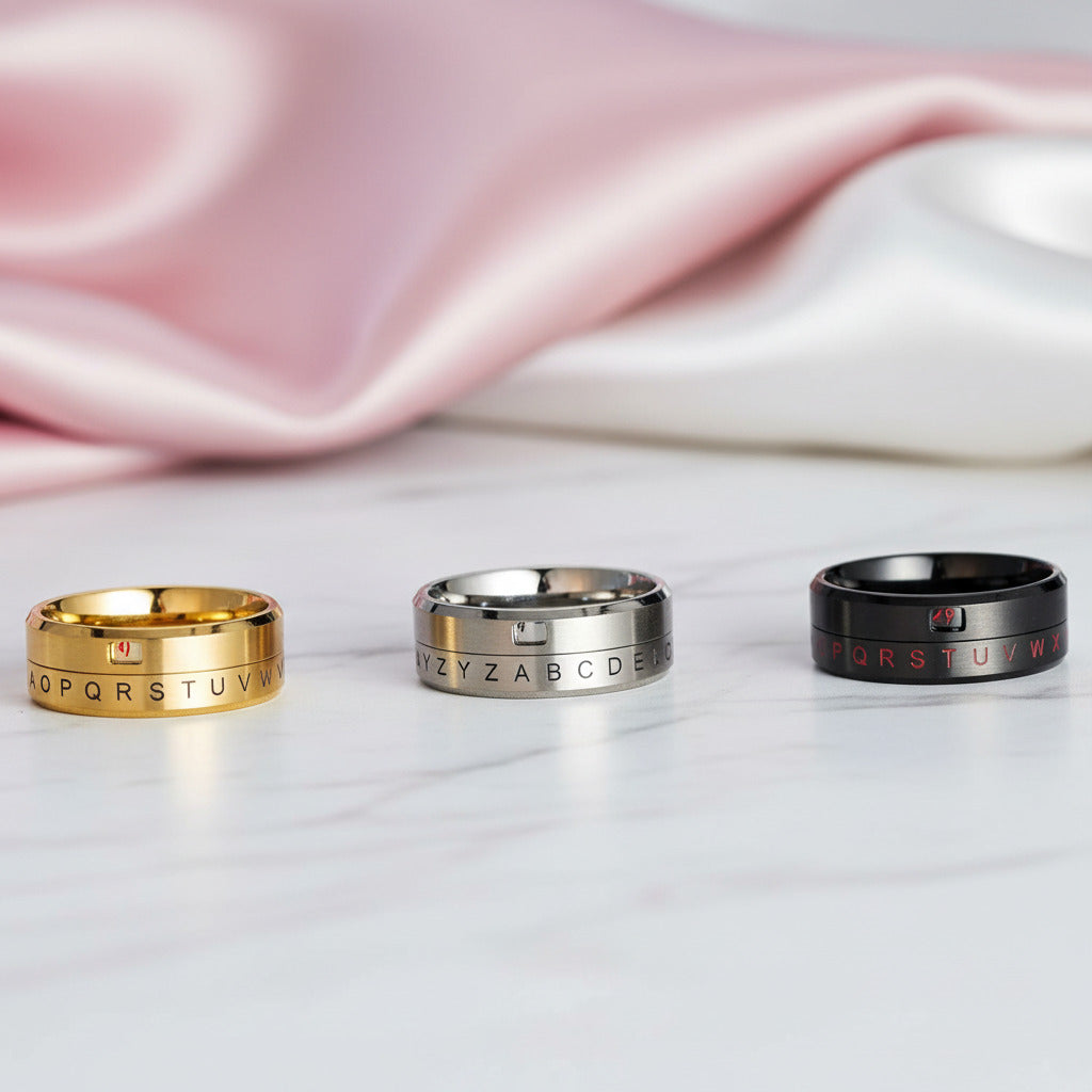 ABCD Titanium Steel Spinner Wedding Band-Black Diamonds New York
